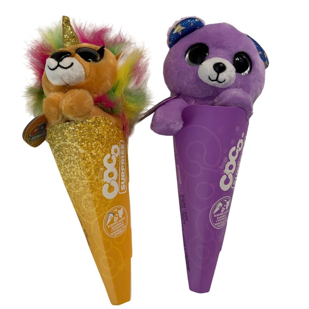 New Zuru Coco Surprise Fizzy The Bear and Mego Collectible Plush Set of 2